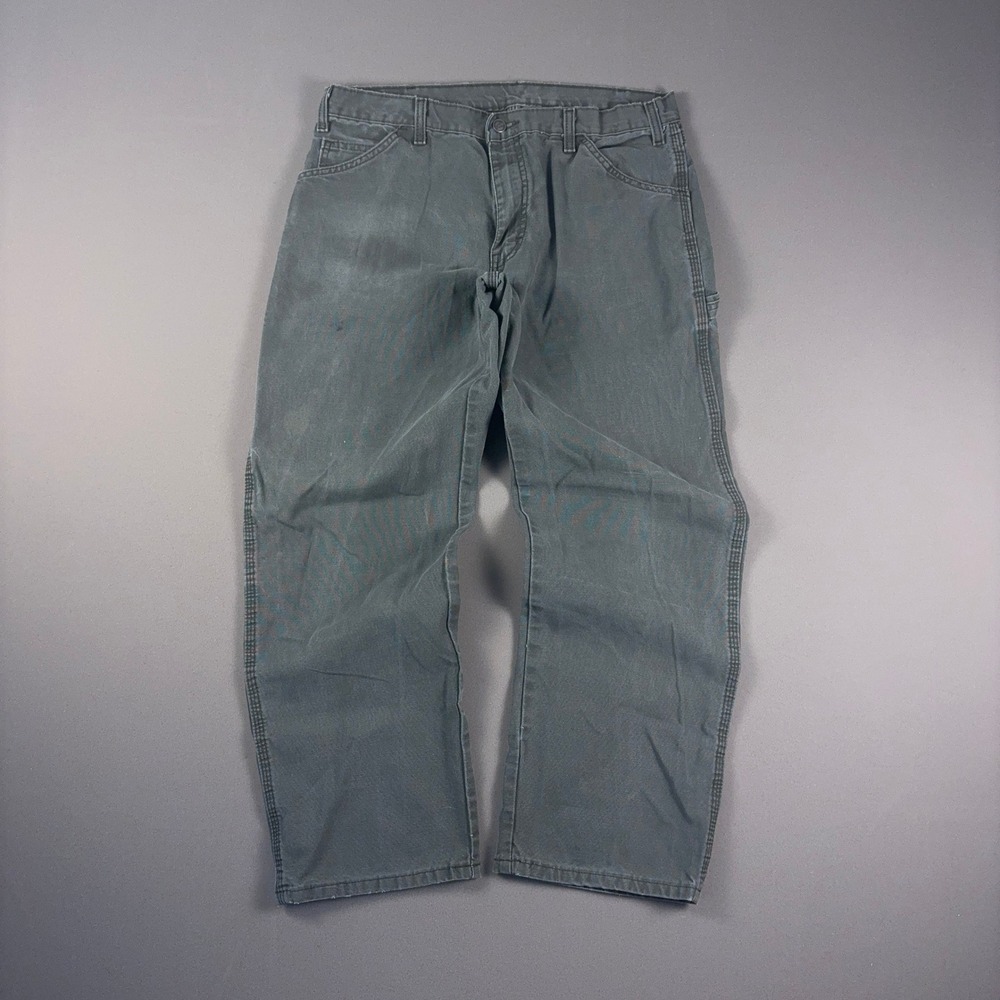 Vintage Dickies Carpenter Pants Mens 34x30 Green Duck Canvas Relaxed Workwear